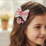 4-Piece Kids Fruit & Lace Hair Clip Set – Gingham Ribbon Bows & Cute Character Alligator Clips for Girls (TK-1018M)