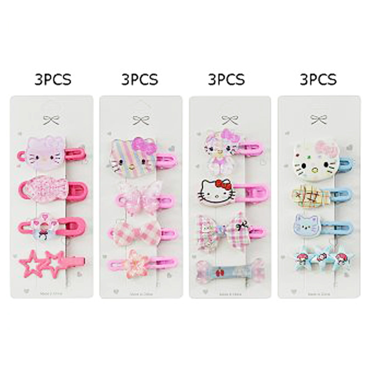 4-Pack Cute Cartoon Hair Clips Set – Pastel Pink Alligator Clips with Plaid Bows, Stars, and Sweet Character Charms for Girls, TK-1044M