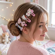 4-Pack Cute Cartoon Hair Clips Set – Pastel Pink Alligator Clips with Plaid Bows, Stars, and Sweet Character Charms for Girls, TK-1044M