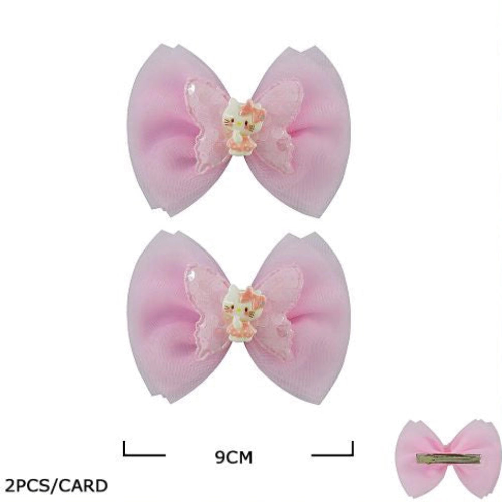 Butterfly Bow Hair Clips for Girls – 2-Piece Mesh Organza Bows with Sequin Butterfly & Cute Character Accent – 9cm Alligator Clips for Kids (TK-1061M)