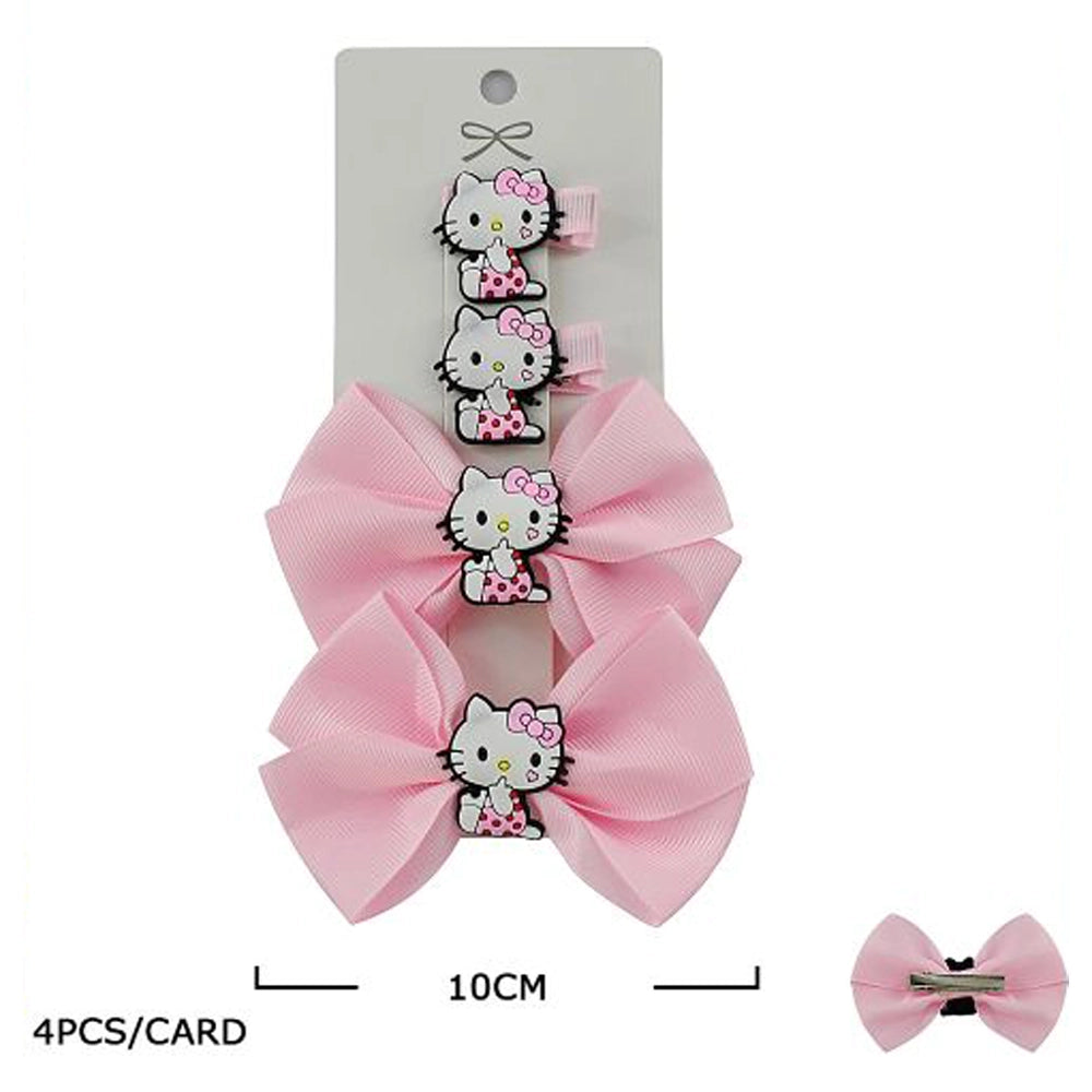 Kawaii Cartoon Cat Hair Accessory Set – 4-Piece Ribbon Bow & Clip Bundle for Kids (TK-1066M)