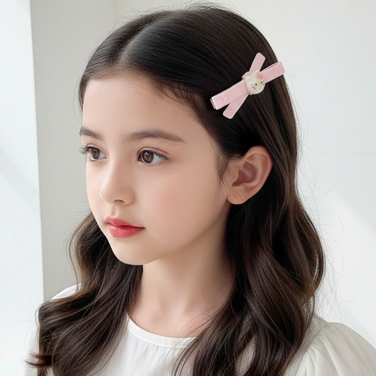 Kawaii White Kitty Bow Hair Clips – 2-Piece Polka Dot Alligator Barrettes TK-1067M