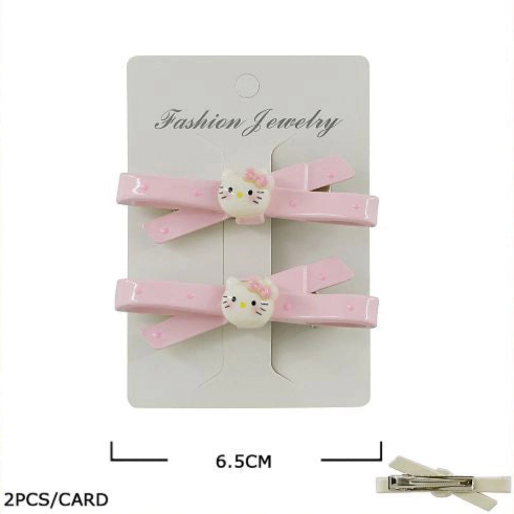 Kawaii White Kitty Bow Hair Clips – 2-Piece Polka Dot Alligator Barrettes TK-1067M