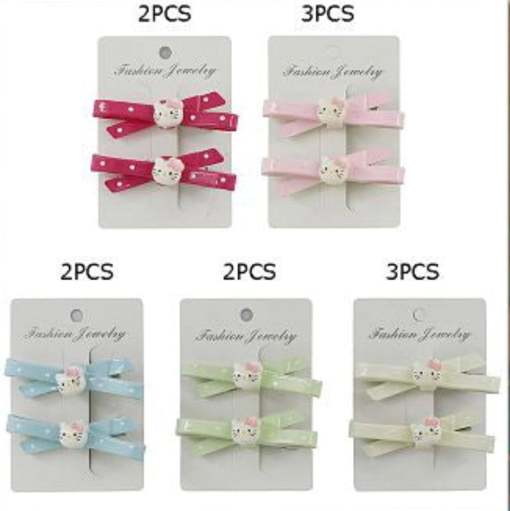 Kawaii White Kitty Bow Hair Clips – 2-Piece Polka Dot Alligator Barrettes TK-1067M