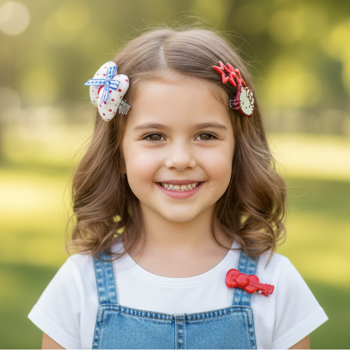 4-Piece Sweet Ribbon Hair Clip Set – Polka Dot Bows, Star Shapes, and Cute Cartoon Character Hair Accessories for Girls and Kids (TK-1071M)