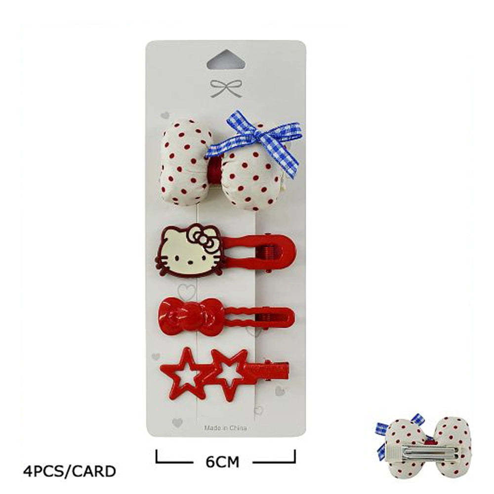 4-Piece Sweet Ribbon Hair Clip Set – Polka Dot Bows, Star Shapes, and Cute Cartoon Character Hair Accessories for Girls and Kids (TK-1071M)