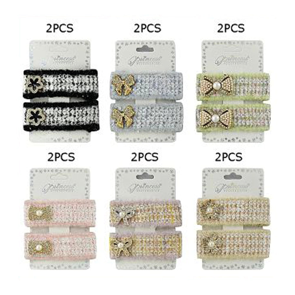 Sparkle & Tweed: Elegant Rhinestone Hair Clip Duo (2pc Set) (TK-1072M)