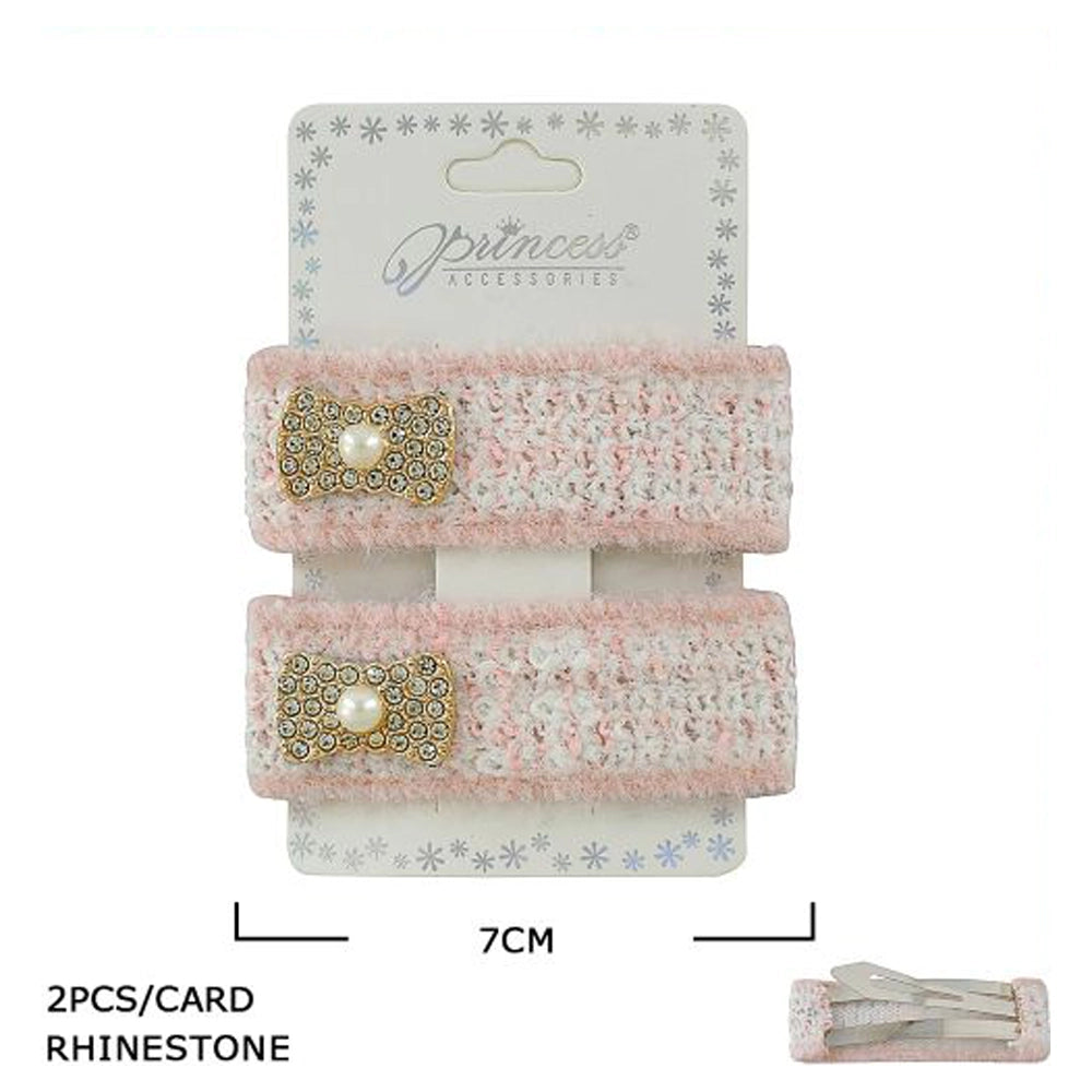 Sparkle & Tweed: Elegant Rhinestone Hair Clip Duo (2pc Set) (TK-1072M)