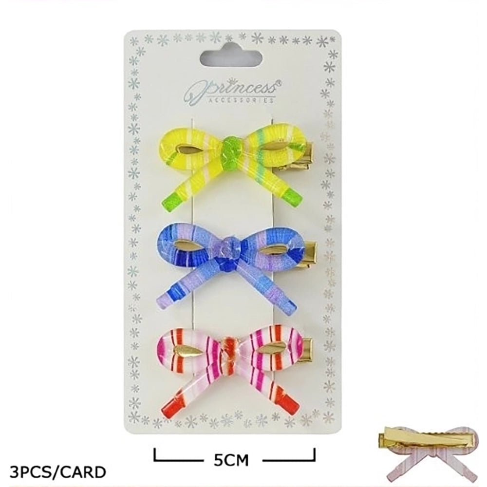 Striped Bow Hair Clips - 3-Piece Set (5cm) (TK-1081M)