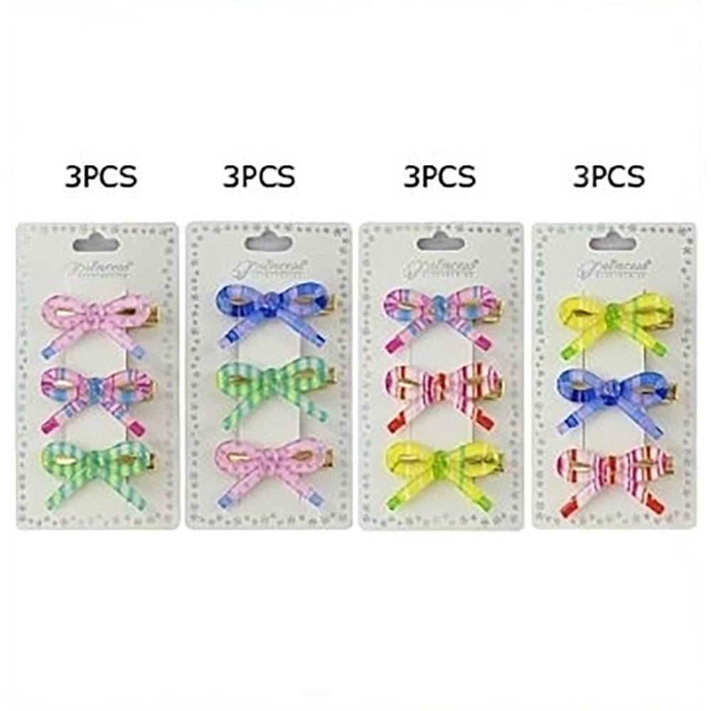 Striped Bow Hair Clips - 3-Piece Set (5cm) (TK-1081M)