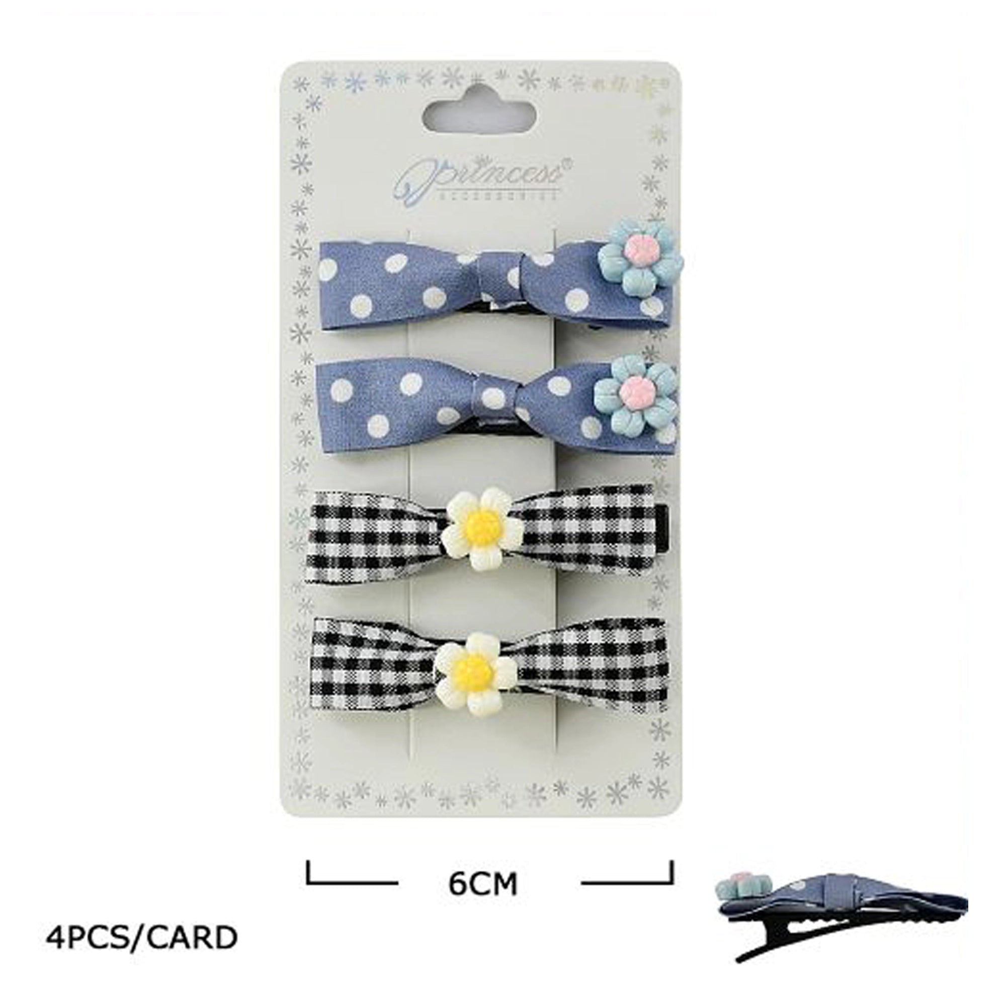 4pack Floral Bow Hair Clips – Cute Polka Dot & Gingham Alligator Clips for Girls & Toddlers (TK-1082M)