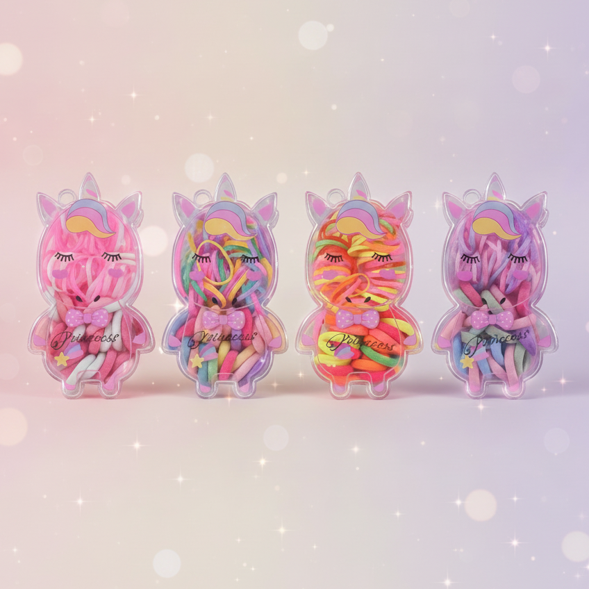 Unicorn Hair Tie Set - 3-Piece Elastic Hair Band Kit in Unicorn Case - 12cm (TK-1084M)