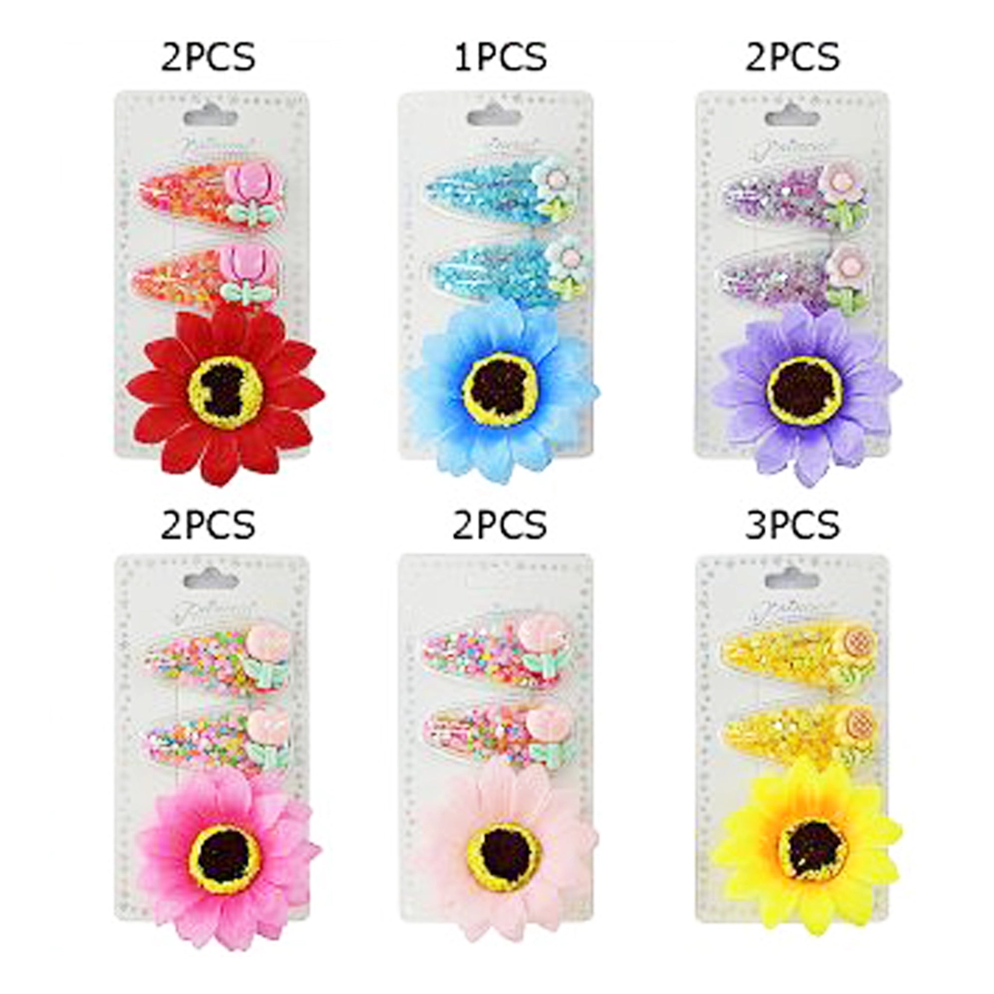 3-Piece Floral Hair Clips Set for Girls – Cute Sunflower and Tulip Snap Clips, Glitter Sequin Alligator Clamps (TK-1087M)