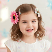 3-Piece Floral Hair Clips Set for Girls – Cute Sunflower and Tulip Snap Clips, Glitter Sequin Alligator Clamps (TK-1087M)