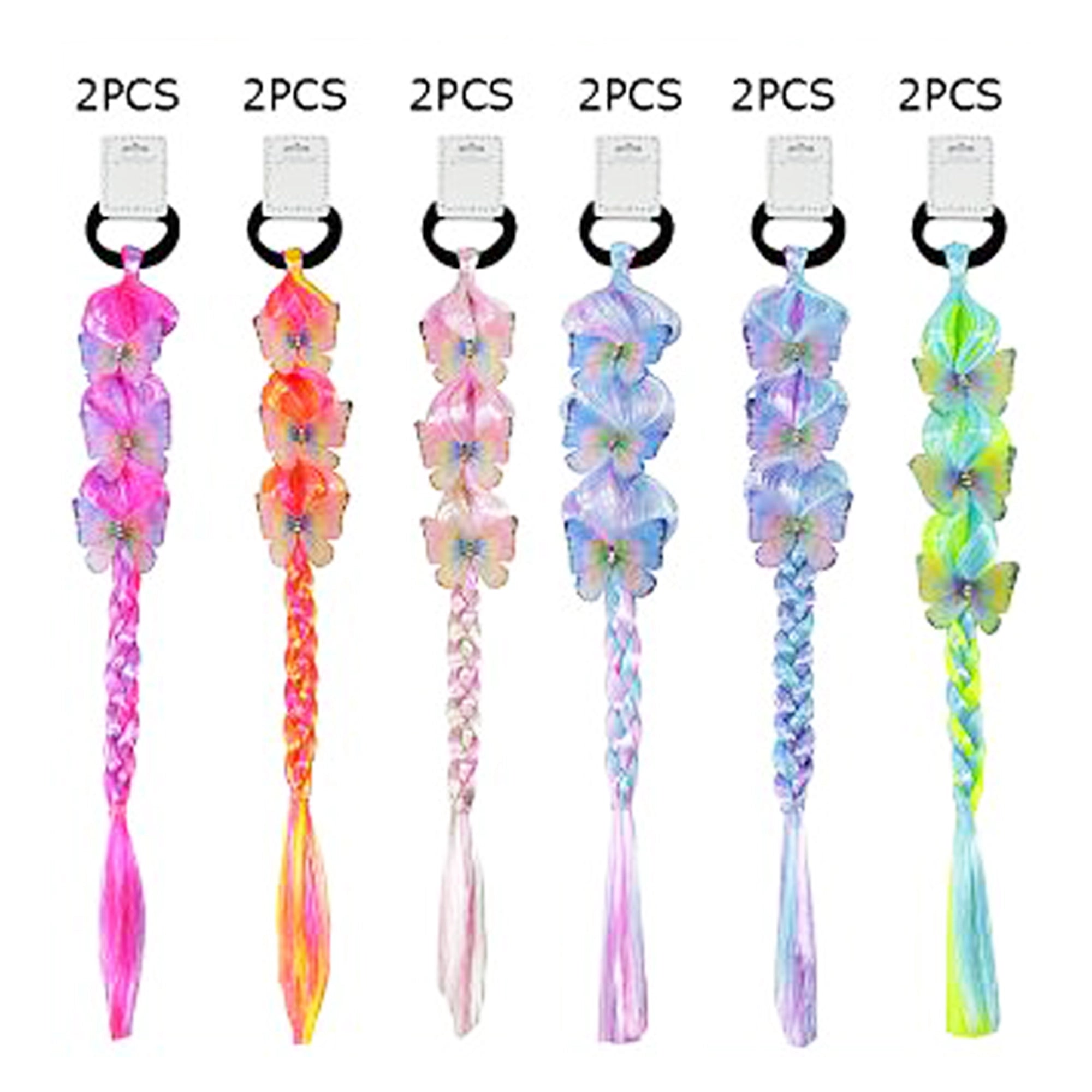42cm Butterfly Braid Hair Extension for Kids – Colorful Synthetic Ponytail with Rhinestones – 2 Piece Set for Parties, Birthdays, and Festivals (TK-1092M)