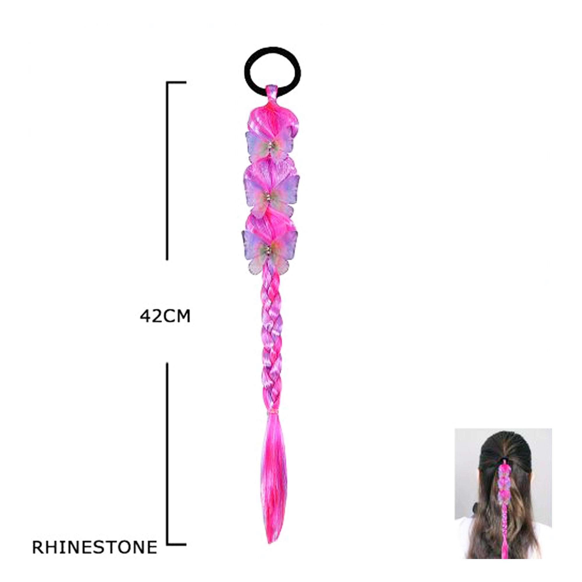 42cm Butterfly Braid Hair Extension for Kids – Colorful Synthetic Ponytail with Rhinestones – 2 Piece Set for Parties, Birthdays, and Festivals (TK-1092M)