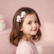 Cute Cartoon Kitten Hair Clips Set – Pastel Pink Alligator Hairpins for Girls, Kids Toddler Hair Accessories, Kawaii Bow Styling Clips (TK-1096M)