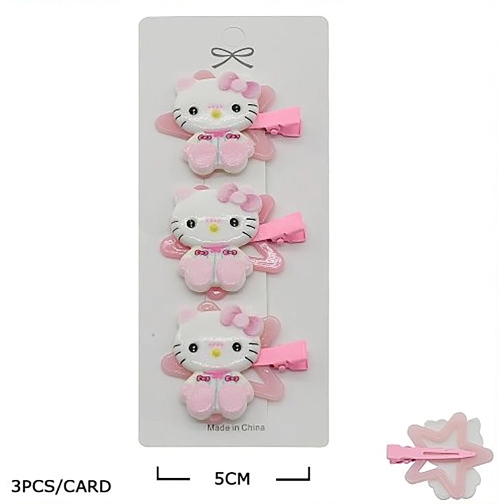 Cute Cartoon Kitten Hair Clips Set – Pastel Pink Alligator Hairpins for Girls, Kids Toddler Hair Accessories, Kawaii Bow Styling Clips (TK-1096M)