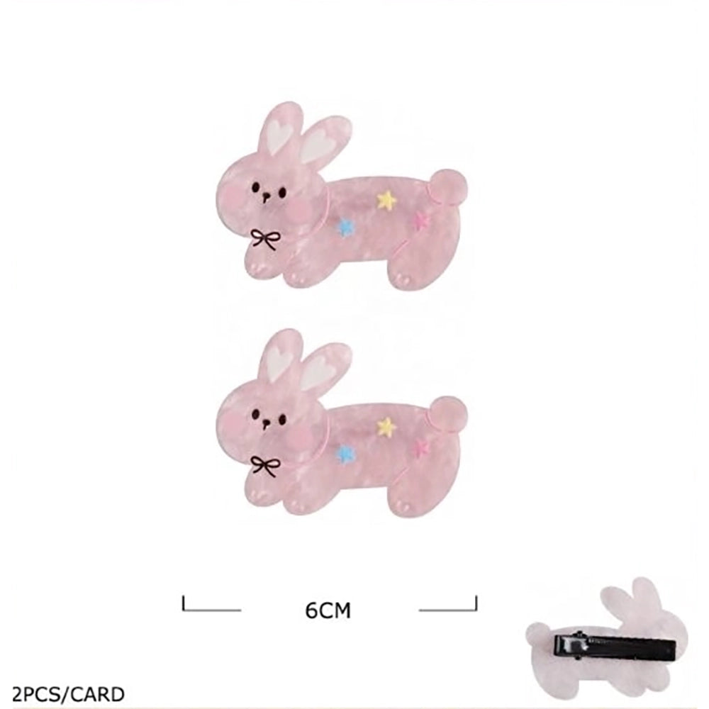 Cute Animal Hair Clips - Decorative Rabbit and Character Barrettes for Kids 2pc Set (TK-1097M)