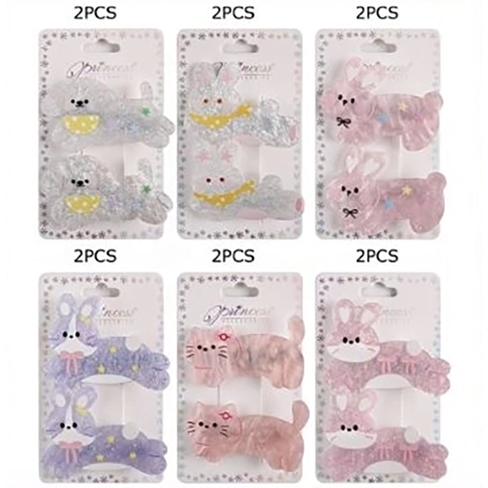 Cute Animal Hair Clips - Decorative Rabbit and Character Barrettes for Kids 2pc Set (TK-1097M)