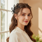 Polka Dot Bow Hair Clips Set – 5.5cm Metal Alligator Hair Barrettes for Girls and Women, Cute Cord Bowknot Hairpins, Coquette Aesthetic Hair Accessories (TK-1108A)