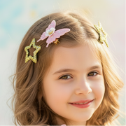 4Pcs Glitter Star and Butterfly Hair Clips Set for Girls – Cute Rhinestone Hair Alligator Pins, Sparkly Flower Hair Barrettes, Princess Hair Accessories (TK-1111A)