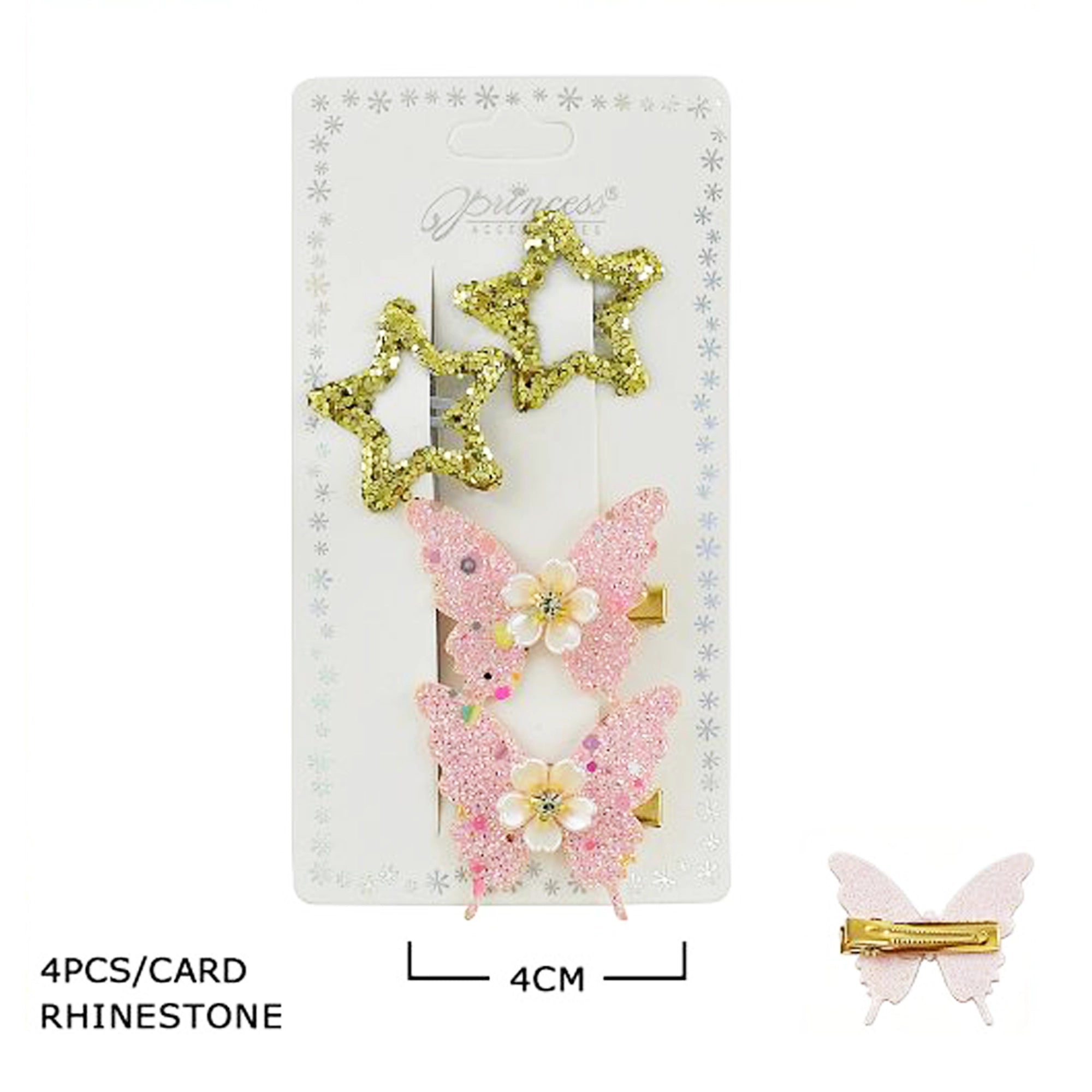 4Pcs Glitter Star and Butterfly Hair Clips Set for Girls – Cute Rhinestone Hair Alligator Pins, Sparkly Flower Hair Barrettes, Princess Hair Accessories (TK-1111A)
