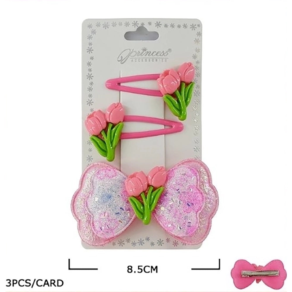 Floral Bow Hair Clip Set with Tulip Accents – Charming Accessory for Kids (TK-1122A)