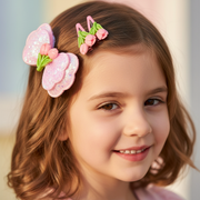 Floral Bow Hair Clip Set with Tulip Accents – Charming Accessory for Kids (TK-1122A)