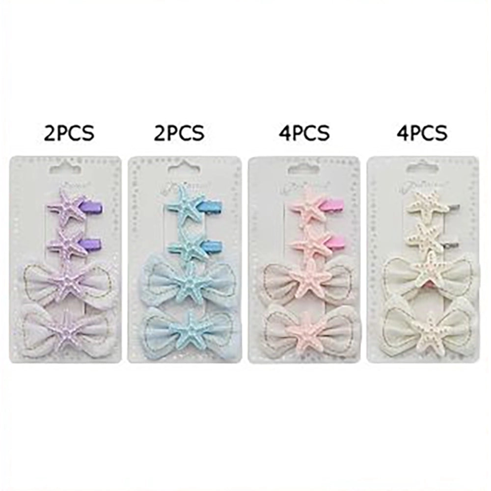 4pc Girls Ocean Beach Starfish Hair Clip Set – Cute Fabric Bows & Resin Starfish Alligator Hair Clamps for Toddlers, Kids, and Teens (TK-1125M)