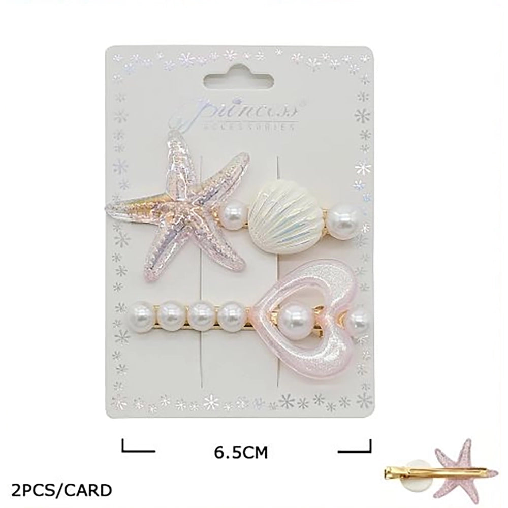 Pastel Mermaid Hair Clips Set - 2 Pcs Shell and Starfish Pearl Hairpins, Cute Beach Aesthetic Alligator Clips, Y2K Coquette Hair Accessories for Girls (TK-1128A)