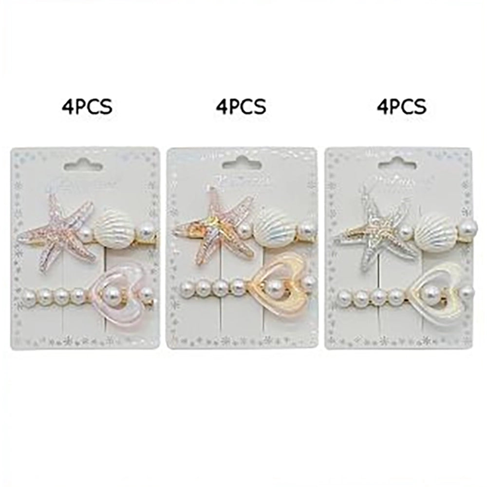 Pastel Mermaid Hair Clips Set - 2 Pcs Shell and Starfish Pearl Hairpins, Cute Beach Aesthetic Alligator Clips, Y2K Coquette Hair Accessories for Girls (TK-1128A)