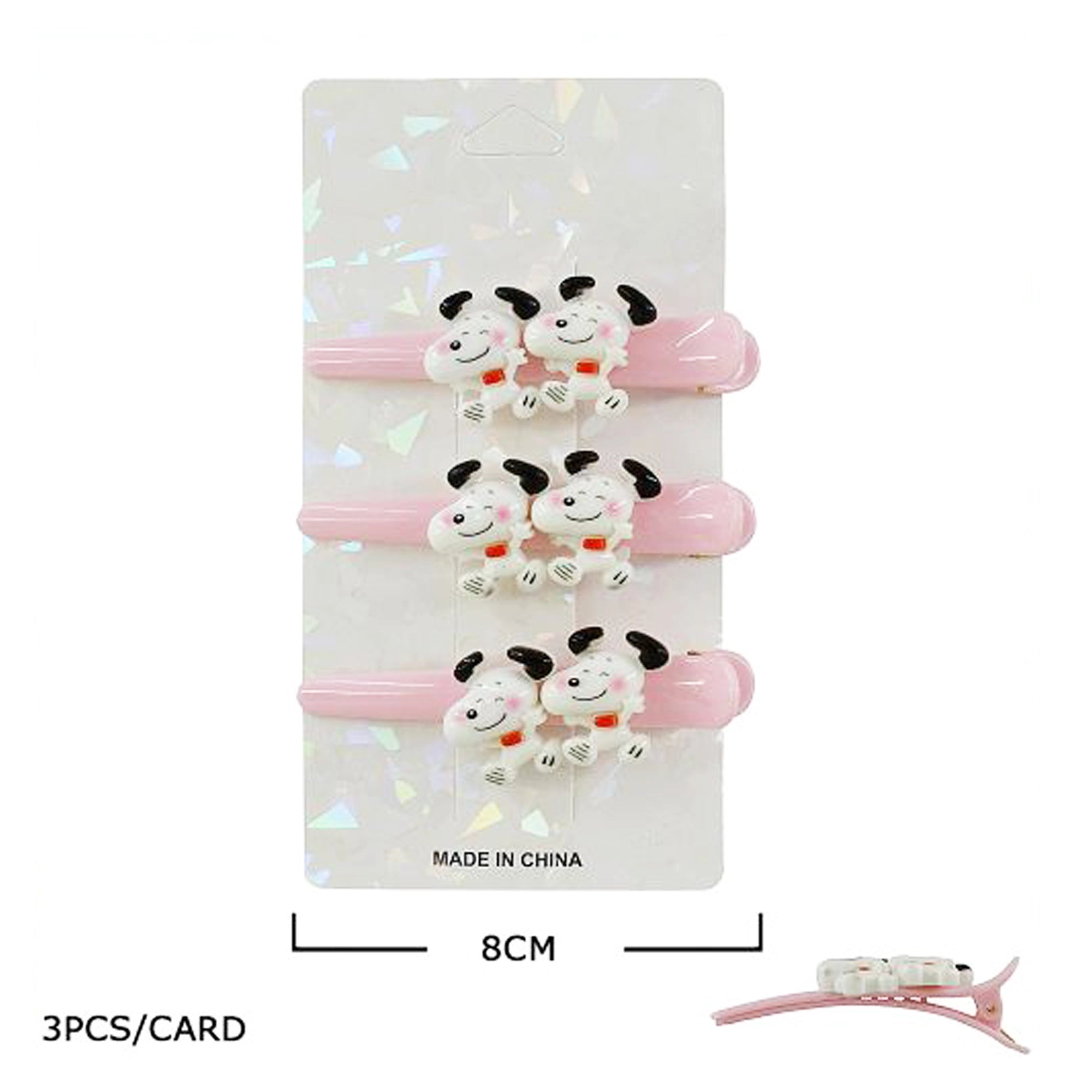 Cartoon Dog Alligator Hair Clips Set – 3-Pack Cute Pink Hair Barrettes for Girls, Teens, and Women, No-Slip Kawaii Hair Accessories, 8cm (TK-1132SN)