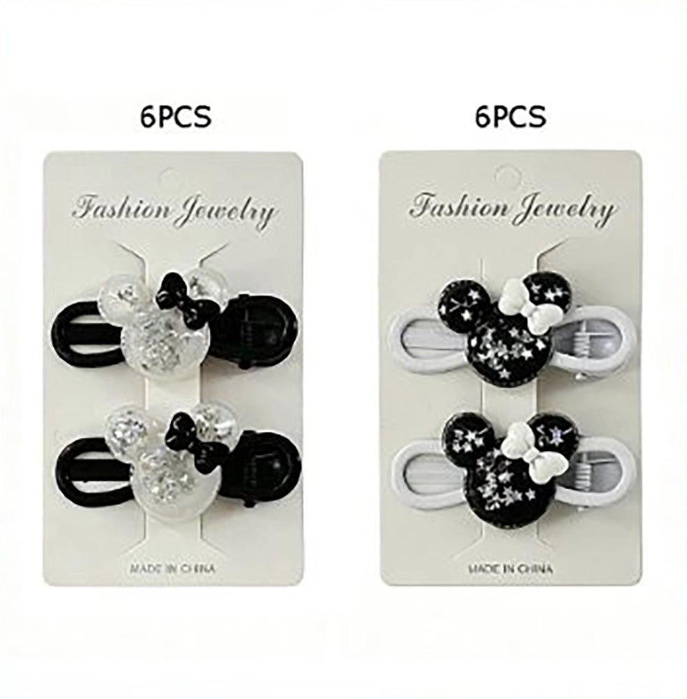 Mouse Ears Glitter Hair Clips Set – Cute Black and White Shaker Hair Barrettes for Girls and Toddlers, 6cm Alligator Clips (TK-1138BW)