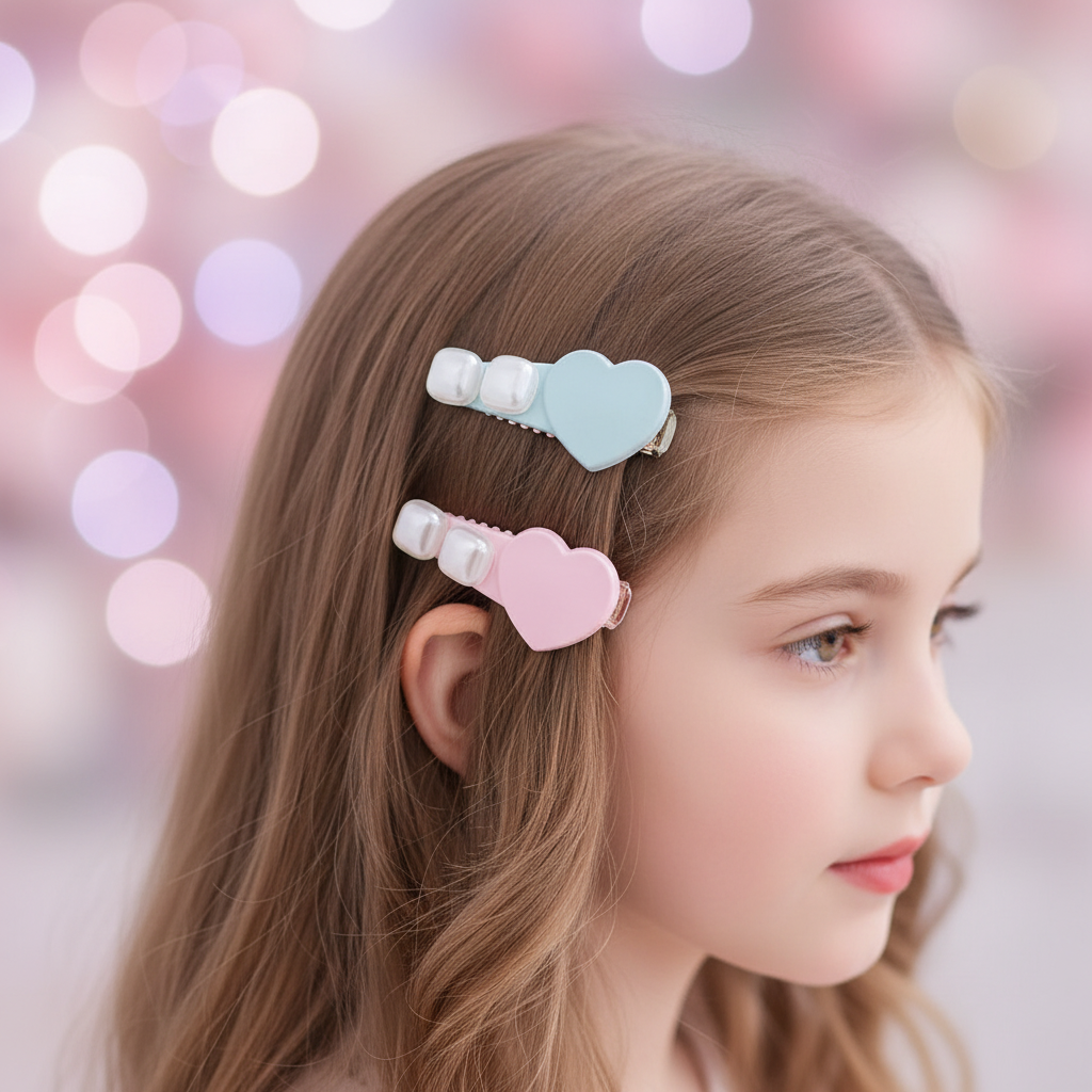 4-Pack Pastel Heart Hair Clips for Girls – Cute Pearl Accent Alligator Hair Slides, Colorful Toddler Hair Barrettes, Kawaii Kids Hair Accessories Set (TK-1139S)