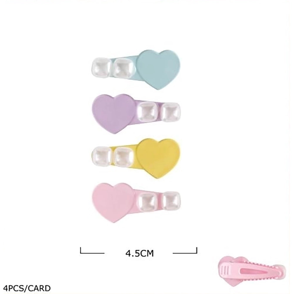 4-Pack Pastel Heart Hair Clips for Girls – Cute Pearl Accent Alligator Hair Slides, Colorful Toddler Hair Barrettes, Kawaii Kids Hair Accessories Set (TK-1139S)
