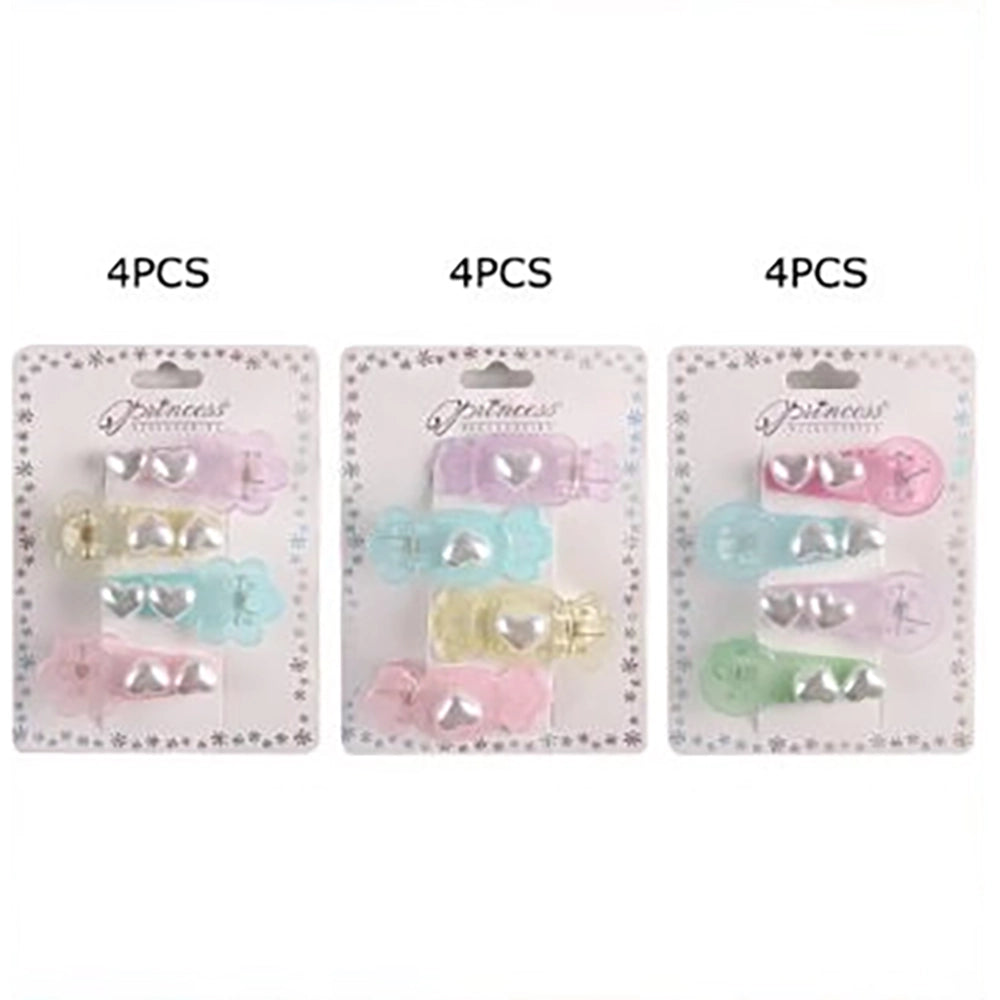 4pc Pastel Hair Clips Set for Girls – Cute Flower and Heart Pearl Hair Barrettes, Non-Slip Mini Jaw Clips, Kids Hair Accessories Pack (4.5cm) (TK-1140S)