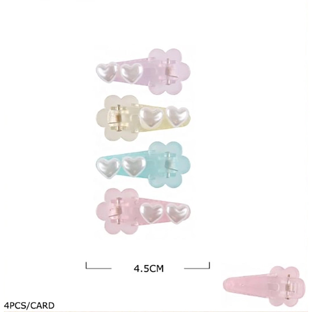4pc Pastel Hair Clips Set for Girls – Cute Flower and Heart Pearl Hair Barrettes, Non-Slip Mini Jaw Clips, Kids Hair Accessories Pack (4.5cm) (TK-1140S)