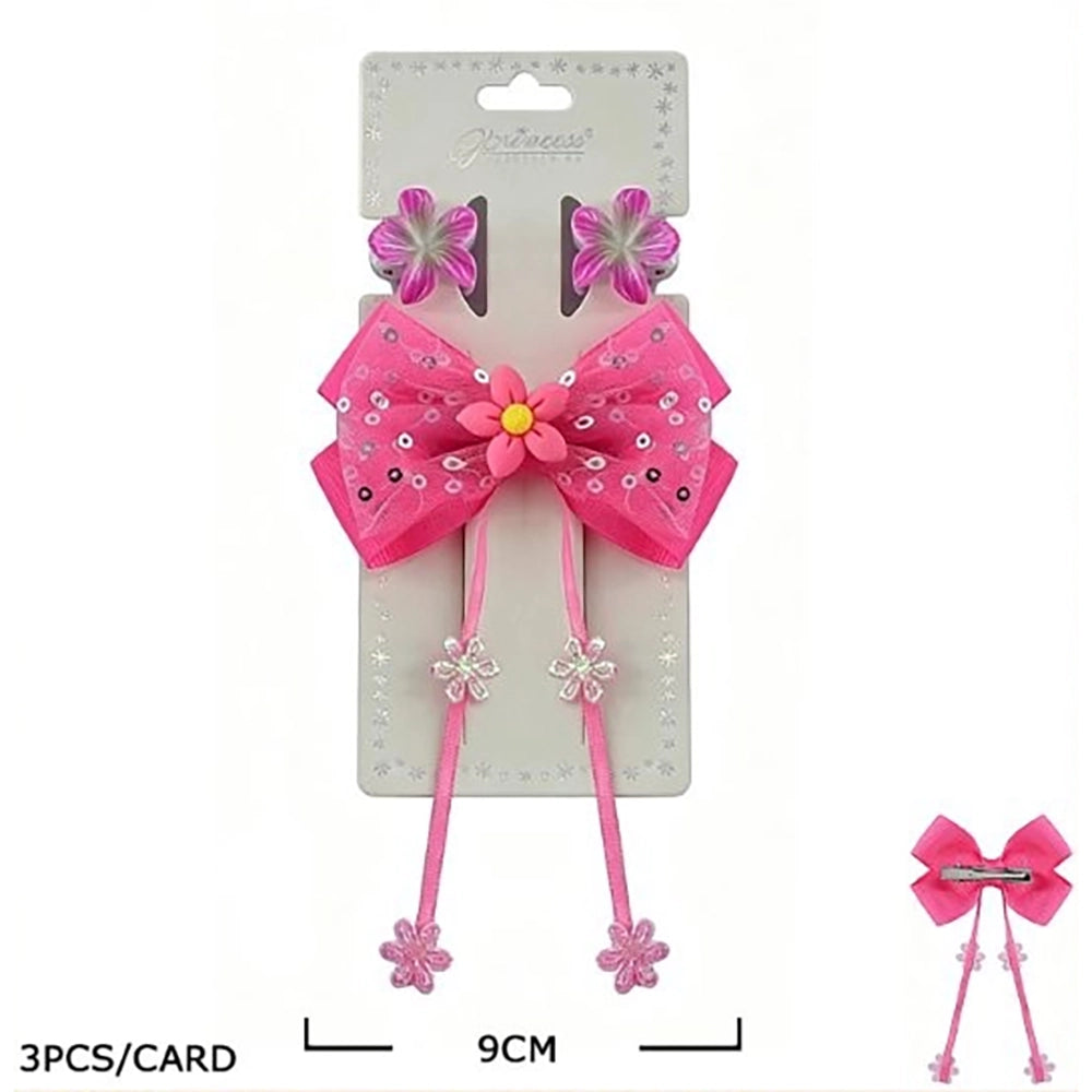 Girls Floral Hair Bow and Clip Set – Cute Tassel Ribbon Hair Barrettes, Kids Flower Hair Accessories with Side Clips, 4-Color Assortment (TK-1142S)