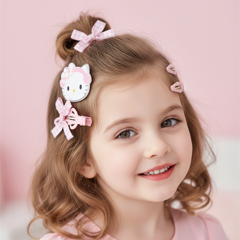 Cute Cat Cartoon Character Hair Clip Set – 3-Piece Decorative Accessory Card for Kids (TK-1148S)