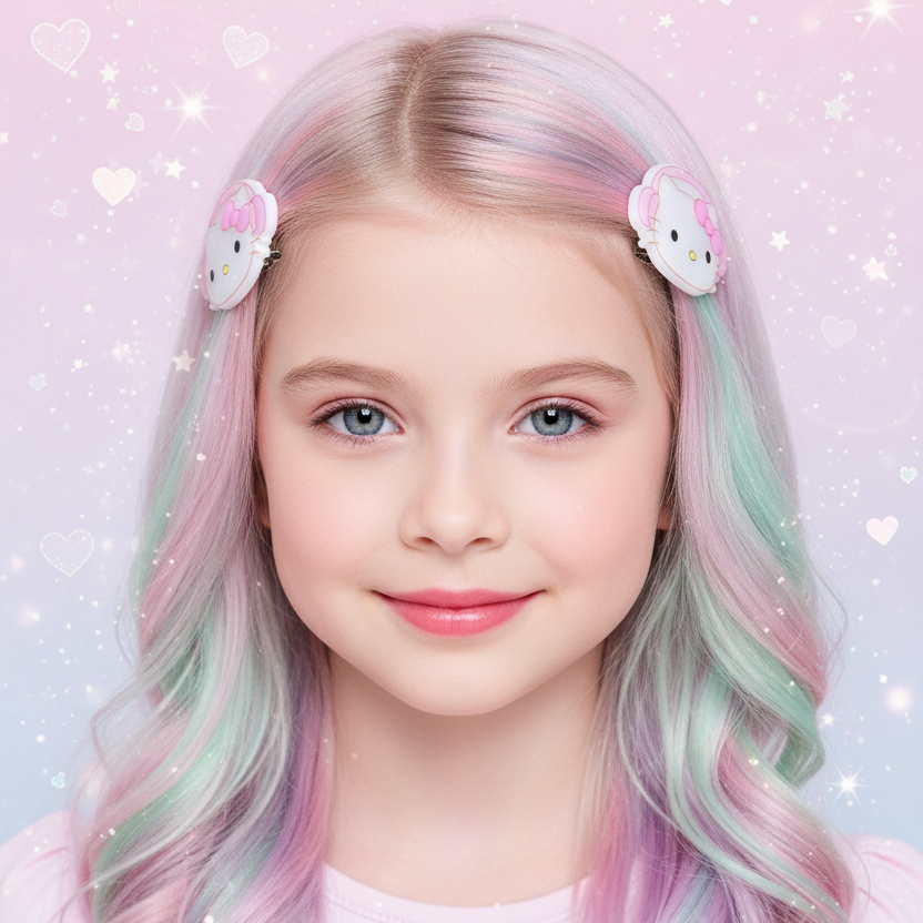 2-Piece Cute Cartoon Kitten Hair Clips Set – Pastel Color Resin Alligator Hair Pins for Girls and Kids, Pink, Purple, Blue Styling Accessories (4.5cm) (TK-1150S)