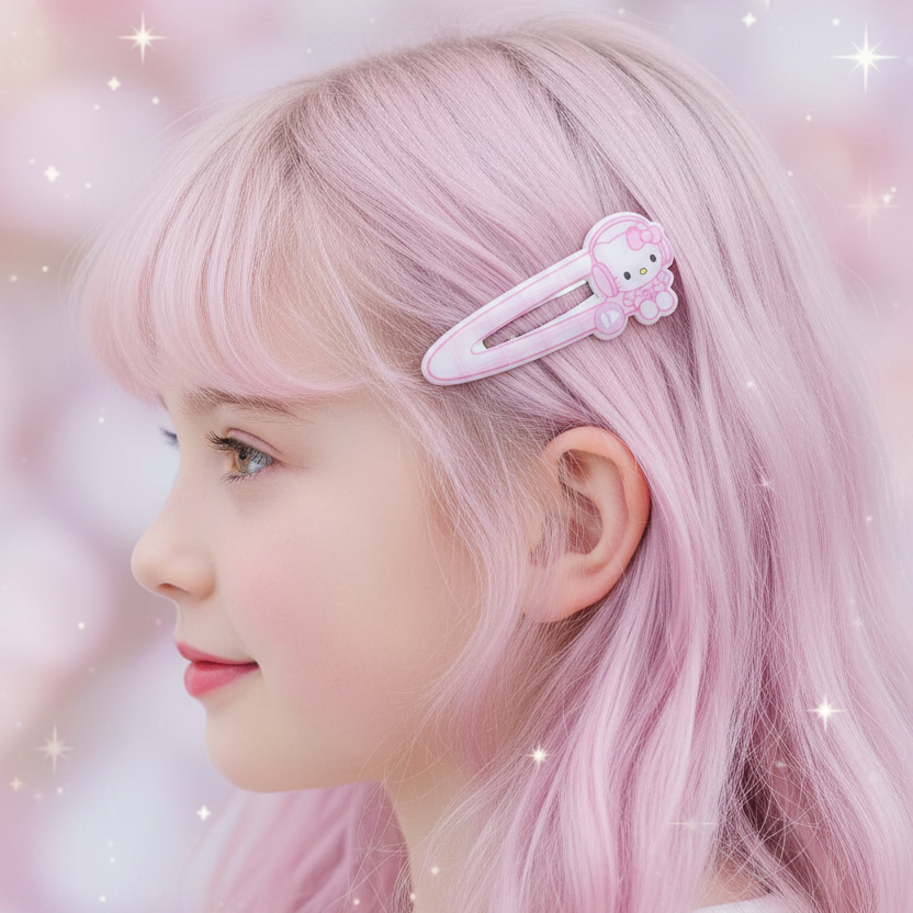 Cute Cartoon Character Hair Clips for Girls - 2-Piece Plaid Snap Barrettes with Headphones Design, Pastel Kawaii Hair Accessories Set (6cm) (TK-1151S)