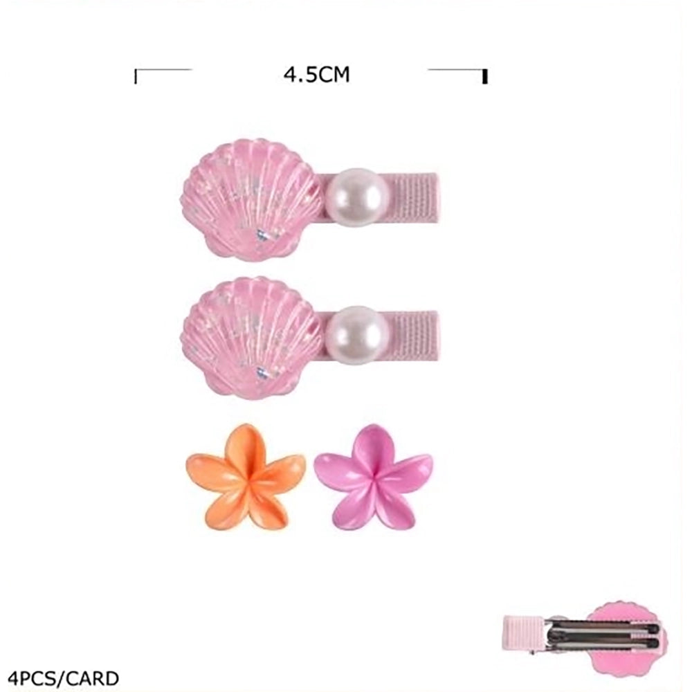 Mermaid Shell and Tropical Flower Hair Clip Set for Girls – Pastel Alligator Hair Pins, Cute Summer Beach Hair Accessories for Toddlers and Kids (TK-1167S)