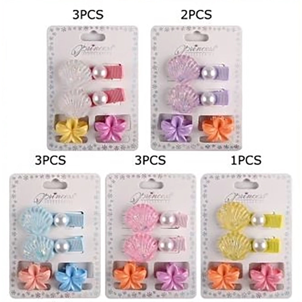 Mermaid Shell and Tropical Flower Hair Clip Set for Girls – Pastel Alligator Hair Pins, Cute Summer Beach Hair Accessories for Toddlers and Kids (TK-1167S)