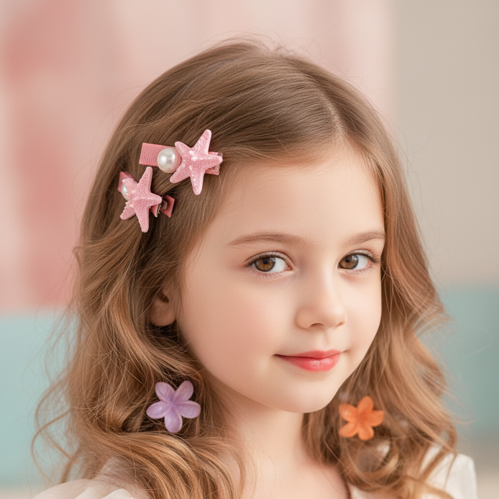 Cute Starfish & Pearl Hair Clips for Girls – Beach Theme Hair Accessories Set (4 Pcs)(TK-1168S)