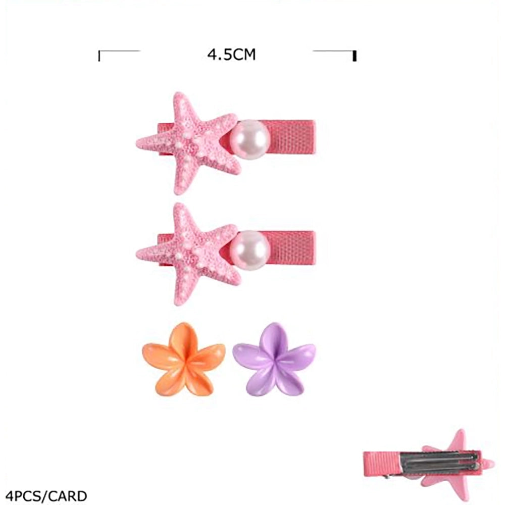 Cute Starfish & Pearl Hair Clips for Girls – Beach Theme Hair Accessories Set (4 Pcs)(TK-1168S)