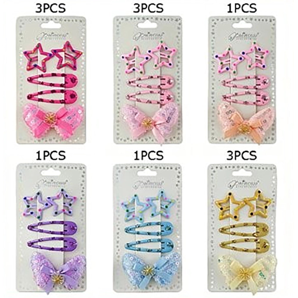 5-Piece Kids Hair Clips Set – Colorful Star, Snap, and Butterfly Bow Hairpins, Cute Sequin Hair Accessories for Girls and Toddlers (TK-1174K)