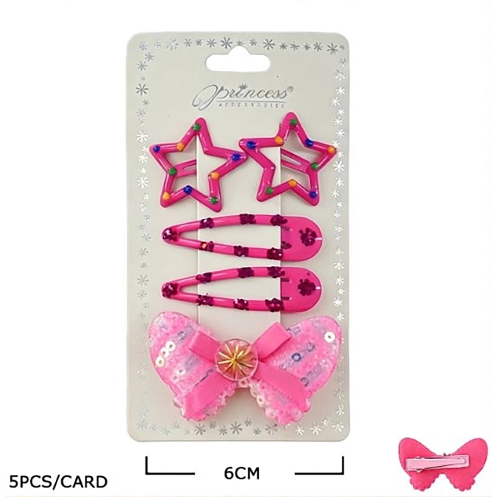 5-Piece Kids Hair Clips Set – Colorful Star, Snap, and Butterfly Bow Hairpins, Cute Sequin Hair Accessories for Girls and Toddlers (TK-1174K)