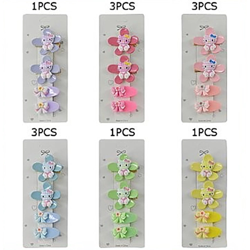 4-Piece Cute Cartoon Kitten Hair Clip Set – Floral and Bow Acrylic Snap Clips for Toddlers, Girls, and Teens, Pastel Hair Accessories Pack (TK-1175K)