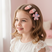 4-Piece Cute Cartoon Kitten Hair Clip Set – Floral and Bow Acrylic Snap Clips for Toddlers, Girls, and Teens, Pastel Hair Accessories Pack (TK-1175K)